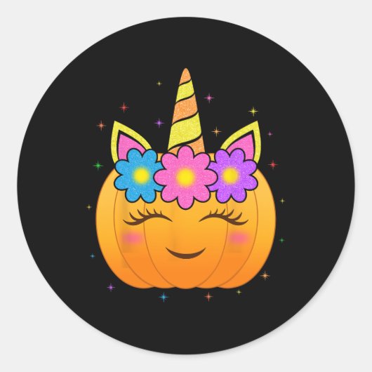 Schattigee Eenhoorn Pompoen Meisjes Kinder Plezier Ronde Sticker (Voorkant)