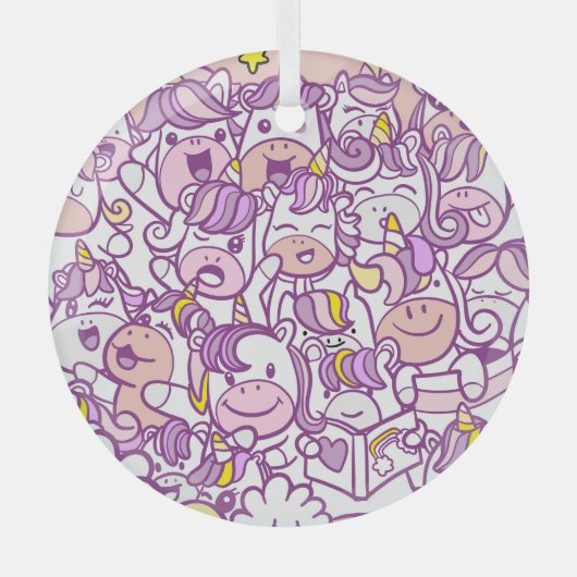 Schattigee Eenhoorn Pony: Magic Doodle Collectie Glas Ornament (Voorkant)