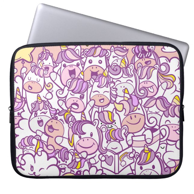 Schattigee Eenhoorn Pony: Magic Doodle Collectie Laptop Sleeve (Voorkant)
