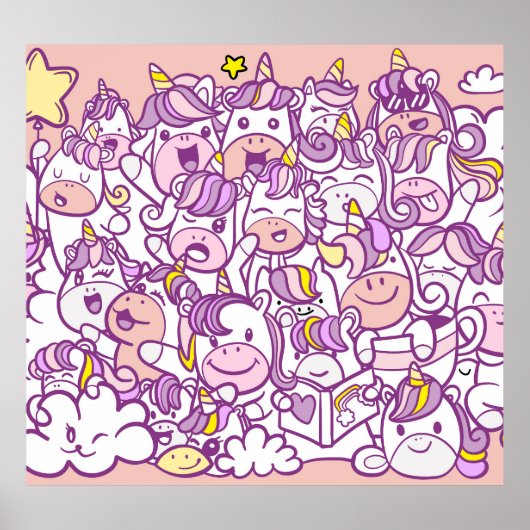 Schattigee Eenhoorn Pony: Magic Doodle Collectie Poster (Voorkant)