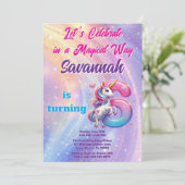 Schattigee Eenhoorn Regenboog 6e Verjaardag Uitnod Kaart (Staand voorkant)