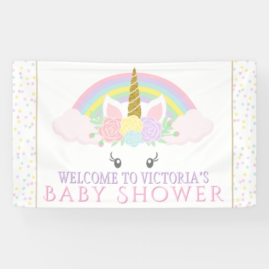 Schattigee Eenhoorn Regenboog Baby shower Banners (Horizontaal)