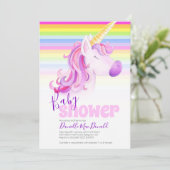 Schattigee Eenhoorn Regenboog Babydouche Uitnodigi Kaart (Staand voorkant)