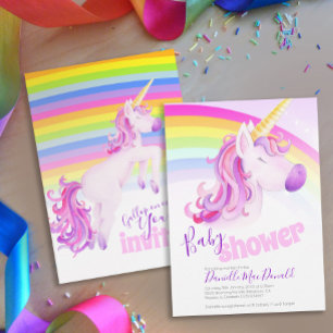 Schattigee Eenhoorn Regenboog Babydouche Uitnodigi Kaart