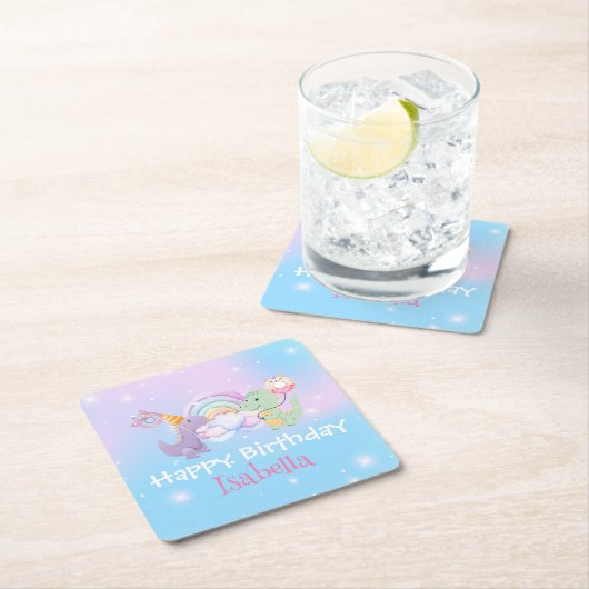 Schattigee eenhoorn regenboog Dino Donut ballon Ve Kartonnen Onderzetters (Insitu)