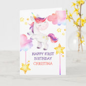 Schattigee Eenhoorn Regenboog Eerste Gelukkige Ver Kaart (Gele Bloem)