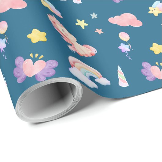 Schattigee Eenhoorn Regenboog hart ballon sterpatr Cadeaupapier (Rol Hoek)