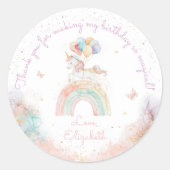 Schattigee Eenhoorn Regenboog Verjaardag Ronde Sticker (Voorkant)