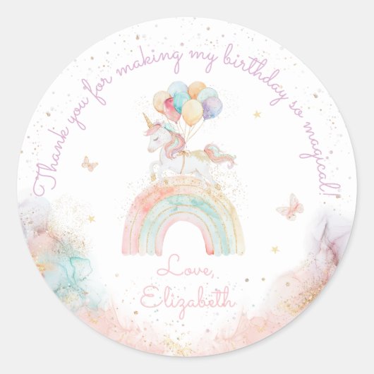 Schattigee Eenhoorn Regenboog Verjaardag Ronde Sticker (Voorkant)