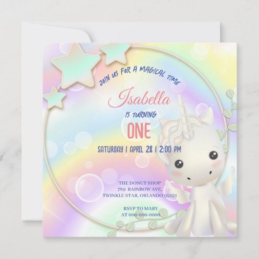 Schattigee Eenhoorn Regenboog Verjaardagsfeest kin Kaart (Voorkant)