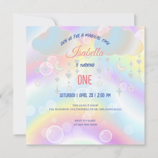 Schattigee Eenhoorn Regenboog Verjaardagsfeest kin Kaart (Voorkant)