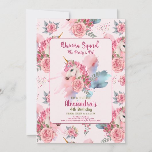 Schattigee eenhoorn regenboog verjaardagsfeestje kaart (Voorkant)