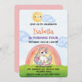 Schattigee eenhoorn regenboog zon hemel Verjaardag Kaart (Voorkant / Achterkant)