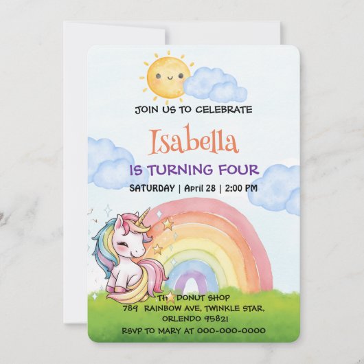 Schattigee eenhoorn regenboog zon hemel Verjaardag Kaart (Voorkant)