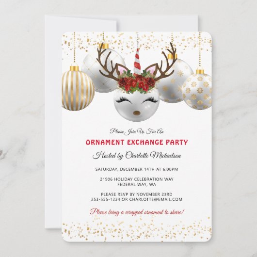Schattigee Eenhoorn Rendier Ornament Exchange Part Kaart (Voorkant)