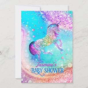 Schattigee eenhoorn roze aqua glitter baby shower kaart