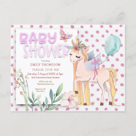 Schattigee Eenhoorn Roze Baby shower Uitnodiging Briefkaart