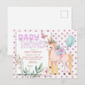 Schattigee Eenhoorn Roze Baby shower Uitnodiging Briefkaart (Voorkant / Achterkant)