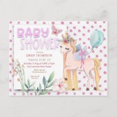 Schattigee Eenhoorn Roze Baby shower Uitnodiging Briefkaart (Voorkant)
