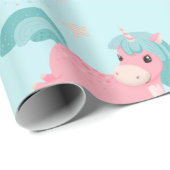 Schattigee Eenhoorn Roze en Mint Patroon Wrappin Cadeaupapier (Rol Hoek)