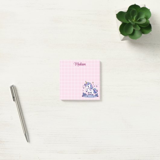 Schattigee Eenhoorn Roze en Wit Raster Post-it® Notes (Kantoor)