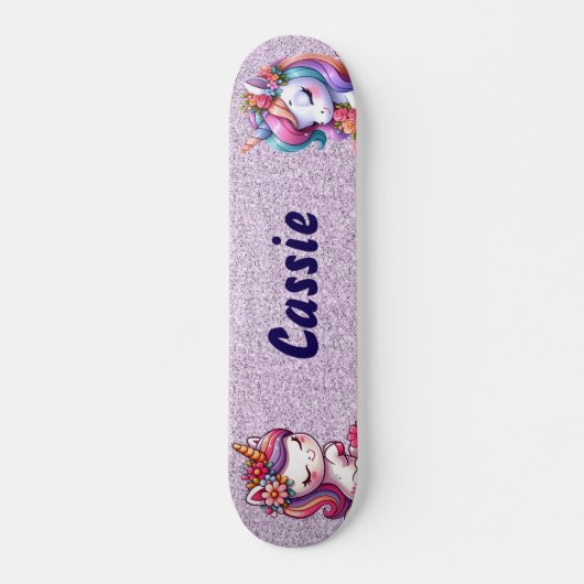 Schattigee Eenhoorn Roze Glitter Personaliseren Persoonlijk Skateboard (Voorkant)