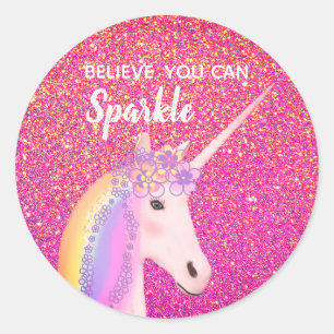 Schattigee Eenhoorn Roze Gouden Glitter Sparkle Ge Ronde Sticker