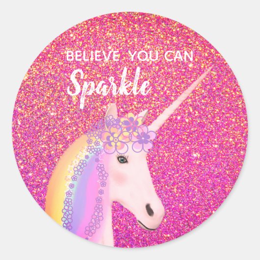 Schattigee Eenhoorn Roze Gouden Glitter Sparkle Ge Ronde Sticker (Voorkant)