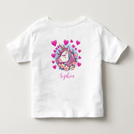 Schattigee eenhoorn, roze harten & bloemen, aangep kinder shirts (Achterkant)