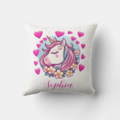 Schattigee eenhoorn, roze harten & bloemen, aangep kussen (Achterkant)