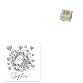 Schattigee eenhoorn, roze harten & bloemen, aangep rubberstempel (Gestempeld)