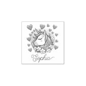 Schattigee eenhoorn, roze harten & bloemen, aangep rubberstempel (Afrduk)