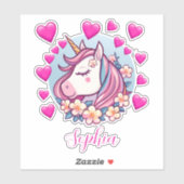 Schattigee eenhoorn, roze harten & bloemen, aangep sticker (Vel)