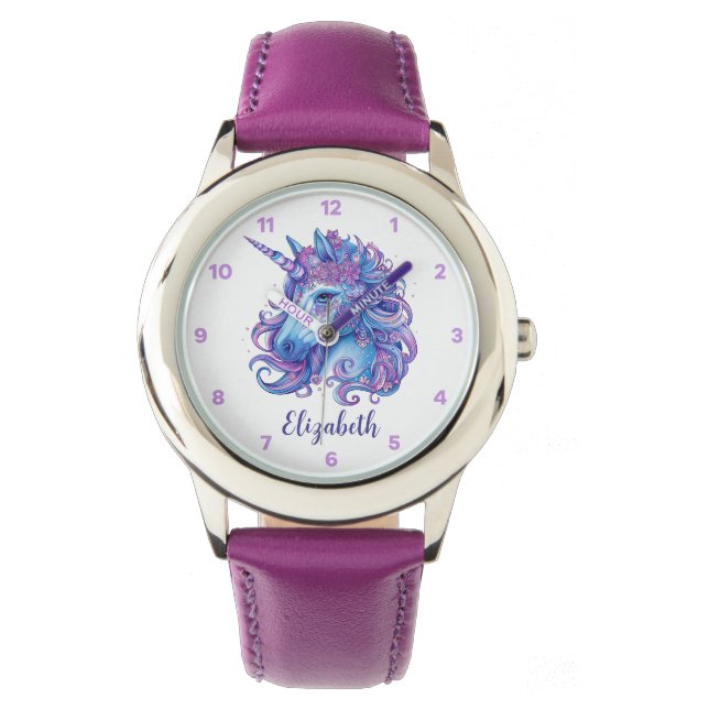 Schattigee eenhoorn roze & Paarse illustratie Horloge (Voorkant)