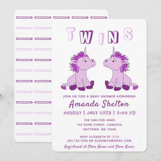 Schattigee eenhoorn roze tweeling meisjes Baby sho Kaart (Voorkant / Achterkant)