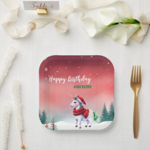 Schattigee eenhoorn Santa Christmas verjaardagssne Papieren Bordje