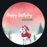Schattigee eenhoorn Santa Christmas verjaardagssne Ronde Sticker<br><div class="desc">Schattigee eenhoorn Santa Christmas verjaardagssneeuwfeest</div>