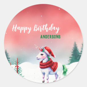 Schattigee eenhoorn Santa Christmas verjaardagssne Ronde Sticker