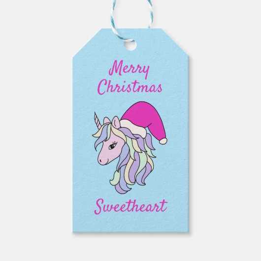 Schattigee Eenhoorn Santa Meisjes Roze Kerstmis Cadeaulabel (Voorkant)