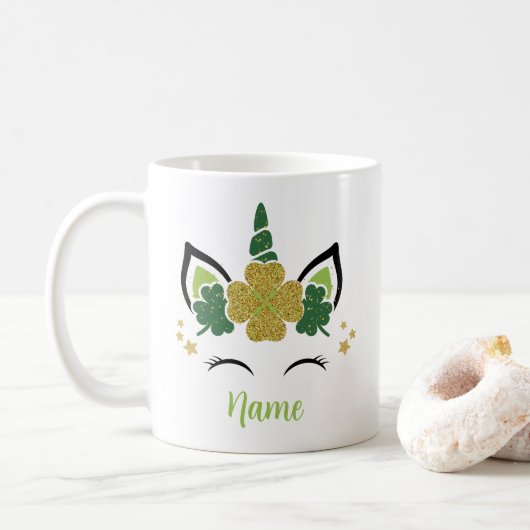 Schattigee eenhoorn St Patrick's Day Gepersonalise Koffiemok (Met donut)