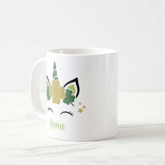Schattigee eenhoorn St Patrick's Day Gepersonalise Koffiemok (Voorkant links)