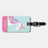 Schattigee eenhoorn sterren glitter aqua bagagelabel (Voorkant horizontaal)