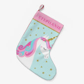 Schattigee eenhoorn sterren glitter aqua kleine kerstsok (Voorkant (Hangend))