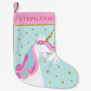 Schattigee eenhoorn sterren glitter aqua kleine kerstsok