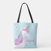 Schattigee eenhoorn sterren glitter aqua tote bag (Achterkant)