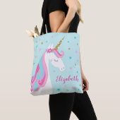 Schattigee eenhoorn sterren glitter aqua tote bag (Dichtbij)