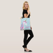 Schattigee eenhoorn sterren glitter aqua tote bag (Op model)