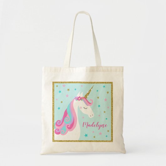 Schattigee eenhoorn sterren glitter aqua tote bag (Voorkant)