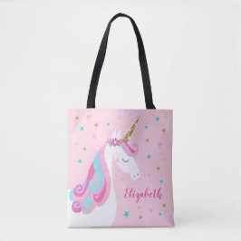 Schattigee eenhoorn sterren glitter roze tote bag