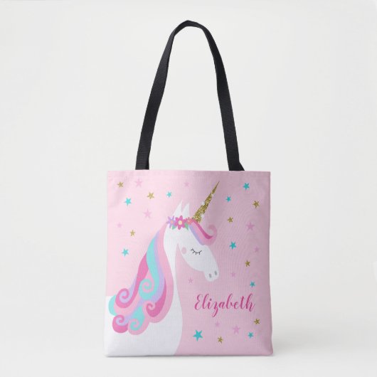 Schattigee eenhoorn sterren glitter roze tote bag (Voorkant)